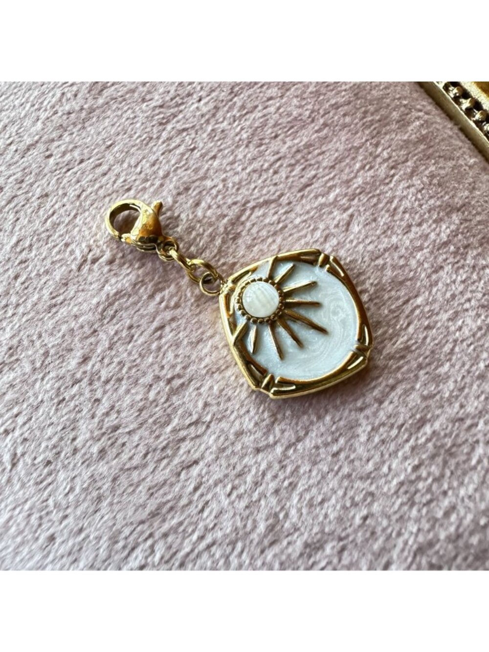 18k Gold PVD Stainless Steel Sunburst Charm Clip On Celestial Sun White Enamel - Picture 12 of 13